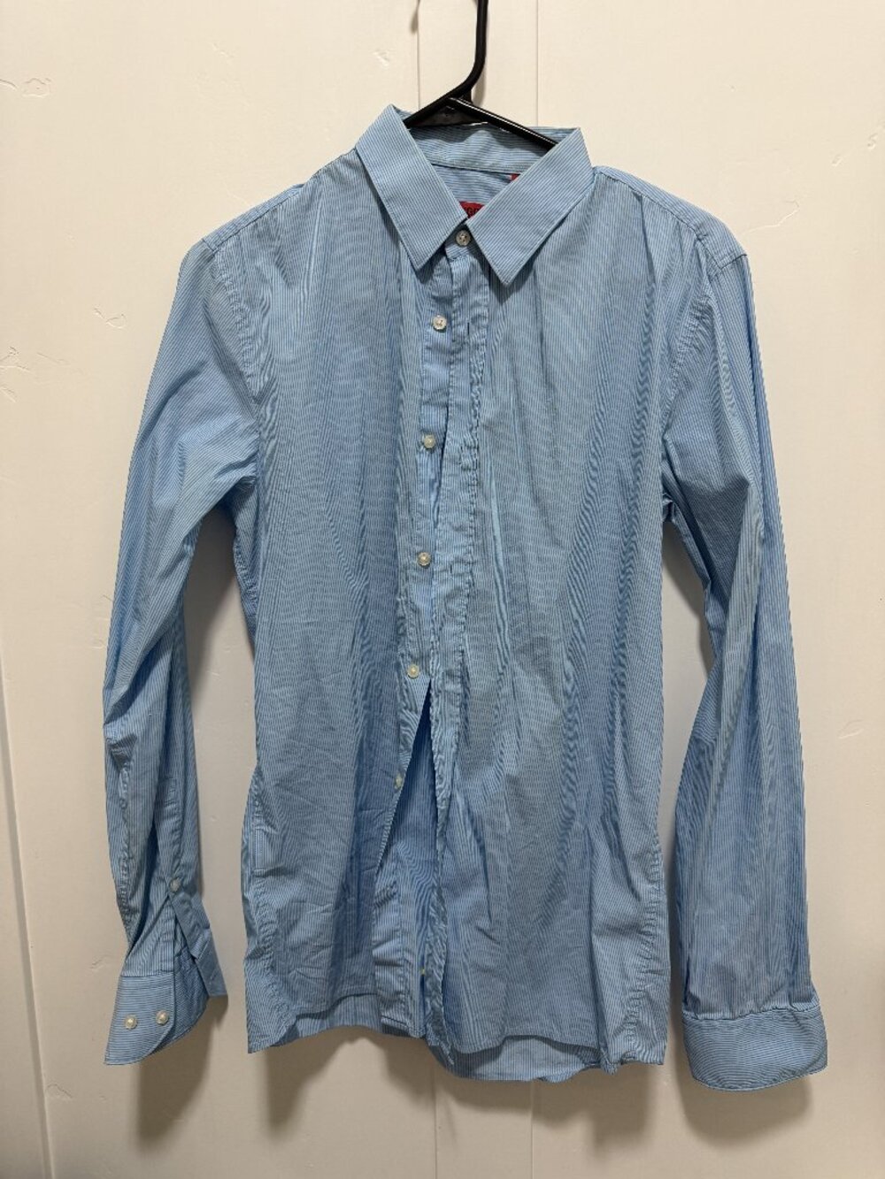 HUGO Hugo Boss Mens S Slim Fit Blue White Striped Long Sleeve Button Up Shirt